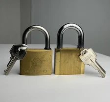 2 Vintage Security Locks Brass Padlock Stainless with Keys Heavyweight Shurgard