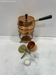 Copper Round Shape Kitchenware Fondue Set Pot With Stand Burner