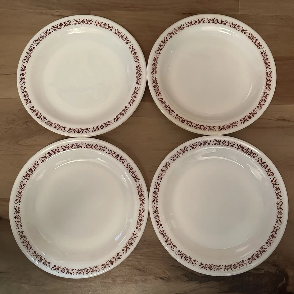 Platos de colección Fire King Anchor Hocking 4 vidrio de leche de filigrana de cobre marrón #959 Foto 2 de 3