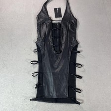 Fashion Nova Mini Dress Womens XS Black Temptation Faux Leather Halter Cut Out