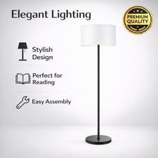 Modern Floor Lamp Black Simple Design White Shade 60 Inch Tall Lighting