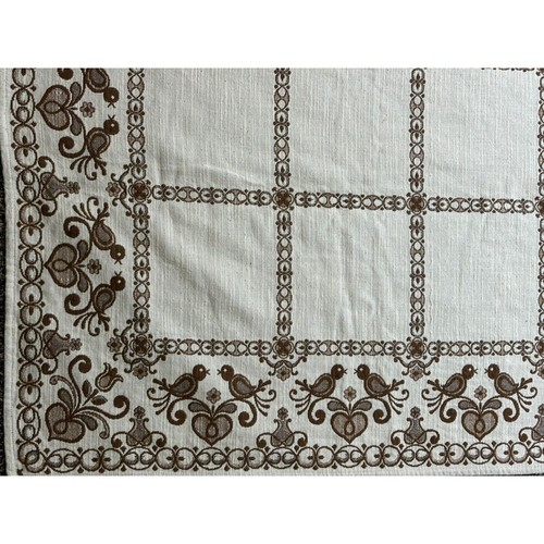 Vintage Austrian German Folk Traditional Art Linen Tablecloth Love Birds 65 x 54 - Picture 2 of 7