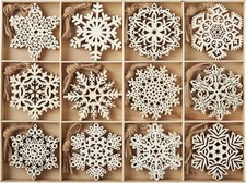 36 Pcs Christmas Unfinished Wooden Ornaments Hanging Snowflakes Ornaments Blank