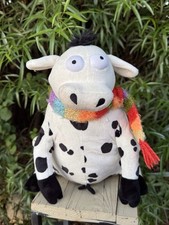 Gund Plush Cow White With Black Spots Winter Colorful Scarf 10  H Christmas RARE