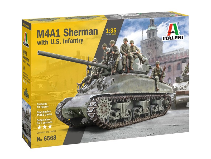 Italeri 6568 - 1/35 WWII M4A1 Sherman with U.S. Infantry - New