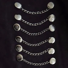 Mexican MARIACHI "Charro" silver metal chain floral design buttons, set of 10