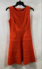 Tommy Hilfiger Women's Orange Sleeveless Sheath A-Line Dress Gold Logo Sz 4