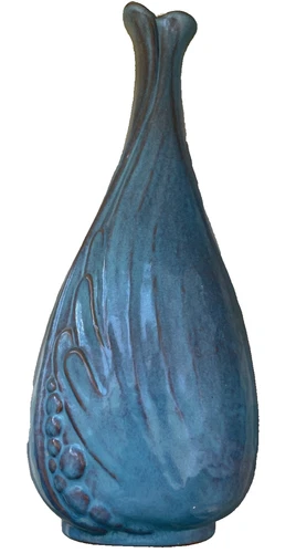 Frankoma Pottery Vase Blue Turquoise Glaze Clay John Frank  1970 MCM 12" JF2449