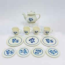 Vintage Chilton Ware Blue  Cream Childs Plastic Tea Set USA 12pc w Tea Pot