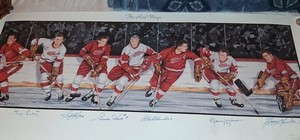 signed red devils poster .hockey autographs.poster size is 18x48 or close