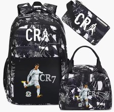 3Pcs 42CM Kids School Backpack Ronaldo CR7 Football 3D Print Trending Bag NEW