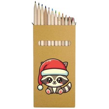 12 x 'Baby Raccoon Wearing Santa Hat' Long Colour Pencils PE00084961
