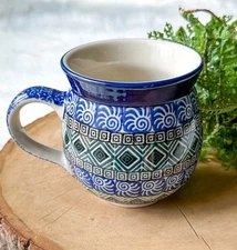 Ceramika Artystyczna POLISH POTTERY Stoneware Cup 11 OZ BUBBLE MUG Aztec Sky NEW