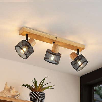 Lindby Evinora Deckenstrahler Deckenlampe Deckenlampe Strahler Holz 3-flammig
