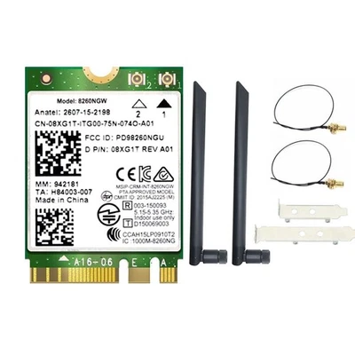 8260 8260NGW WiFi Card+2X8DB Antenna 2.4G/5Ghz 867M Bluetooth 4.2 AC82601763 - Image 1 of 4