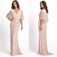 Mac Duggal Blush Pink Embellished Cap Sleeve Faux Wrap Trumpet Gown Dress 14