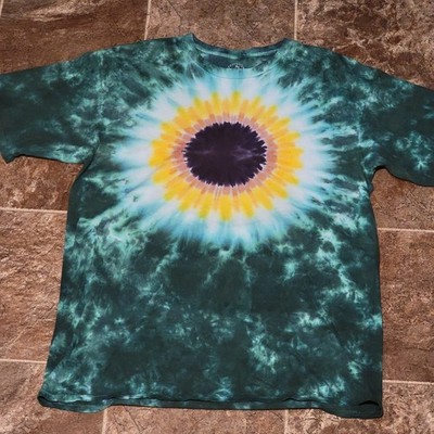 Sundog XL Y2K Tie Dye Shirt Green Yellow Black Sunflower Earth Hippie Festival