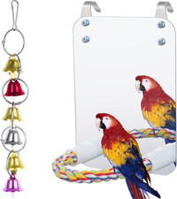 Bird Mirror with Rope Perch, Parrot Cage Toys with Wind Bell, Pet Bird Cage Perc