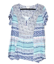 Style & Co Womens Top OX Peasant Boho T-shirt Floral Bohemian Asymmetrical XL -A