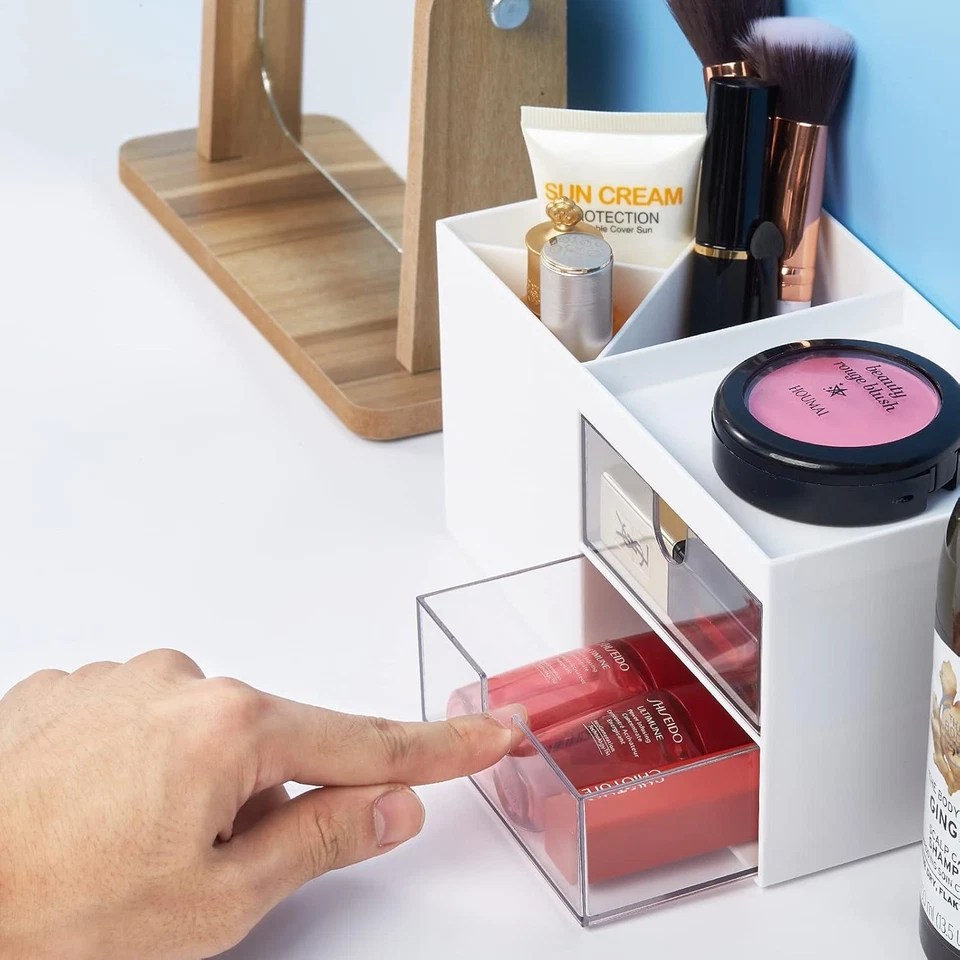 Office Desk Organizer with drawer, Pen/Pencil/Mobile/Stationery Holder (White) - Image 2 of 4