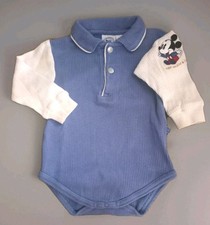Vintage 12 mo. Disney Baby Mickey Mouse Thermal Embroidered L Sleeve Blue One Pc