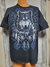 VTG FRUIT OF THE LOOM Black T-shirt Wolf Dreamcatcher Native American Fotl XL