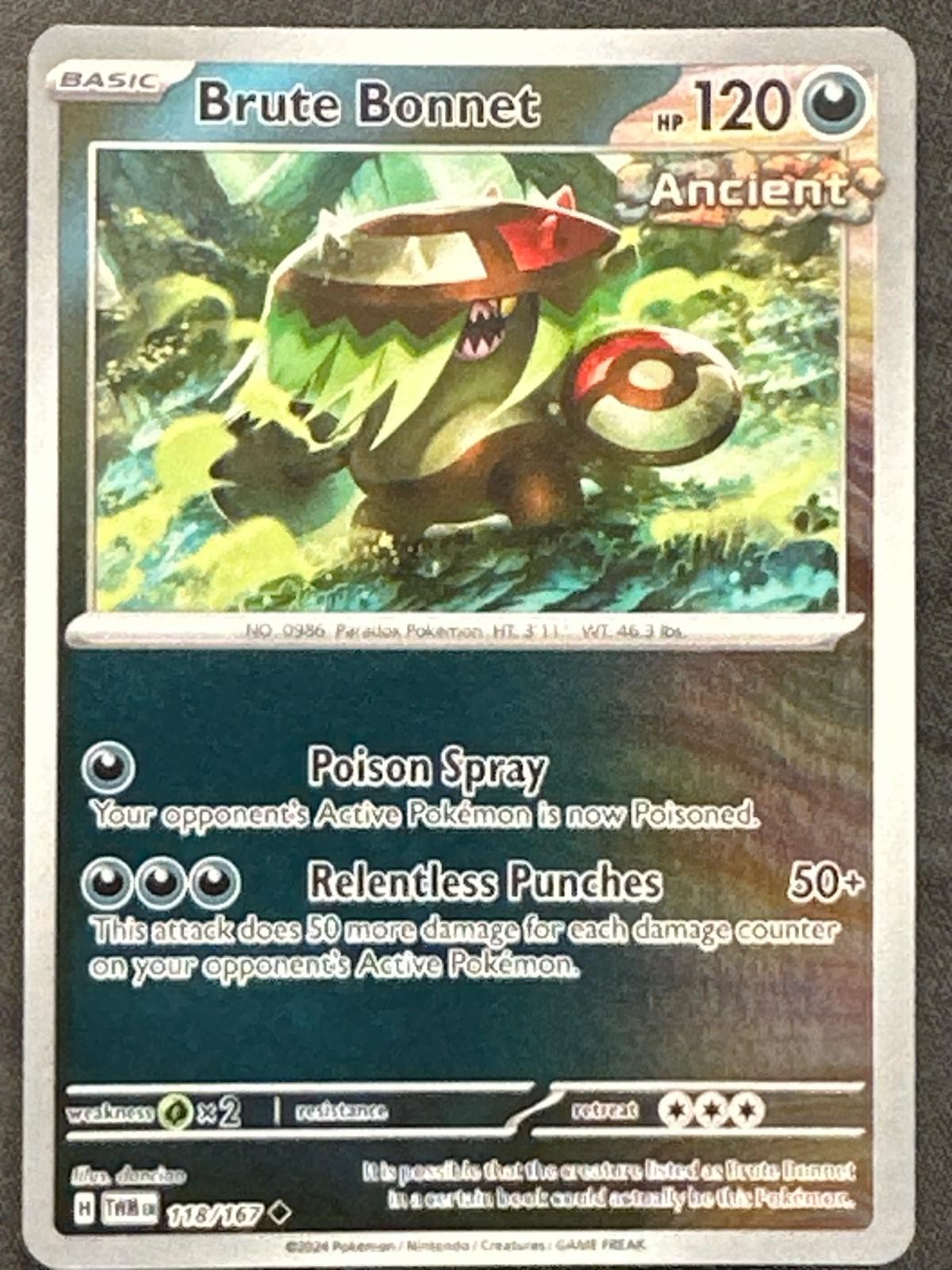 Pokemon Brute Bonnet Uncommon 118/167 Twilight Masquerade Reverse Holofoil NM