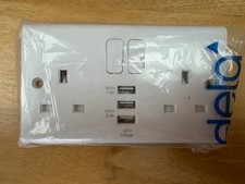 DETA 13-amp Two Gang Double Pole Triple USB A Socket 13A 5V 3.0A X 2 5V 1.0A X 1