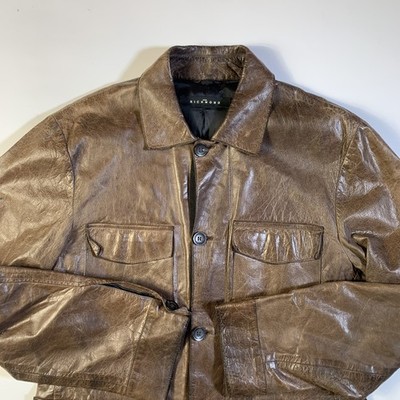 John Richmond Brown Leather Jacket Men IT 48 US 38 Goat Skin Made in Italy
