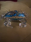 Vintage Murano Style Hand Blown Glass Crab Figurine, 7” HEAVY. Rare find.