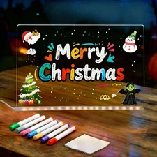 LED Note Board with Colors, 11.8"X7.9" Acrylic Dry Erase Board with Light, Li...