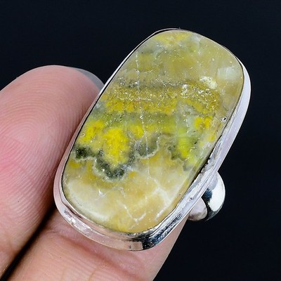 Superb Bumble Bee Jasper Gemstone 925 Sterling Silver Jewelry Ring Size 8