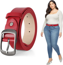 Plus Size Women Leather Belt Black Casual Waist Belt for Jeans Pants with Metal