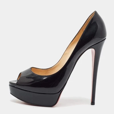Christian Louboutin neuf très privé taille 40 cuir verni noir bout ouvert - Photo 1/4