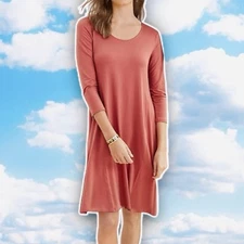 Garnet Hill Knit Trapeze Dress Ladies M Terracotta Knee Length Minimalist Casual