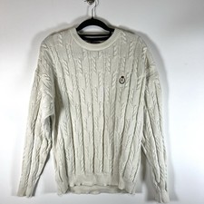 CHAPS Ralph Lauren Cable Knit Sweater Sz XL Beige Pullover Vintage Crew Preppy