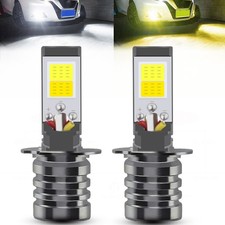 2pcs Led Lights H3 White 6000k3000k Yellow Cob Bulb Dual Color Kit For Fog Ligh