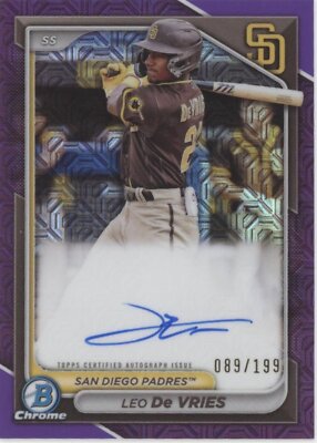 Leo De Vries 2024 Bowman Chrome Purple Mojo Refractor Auto