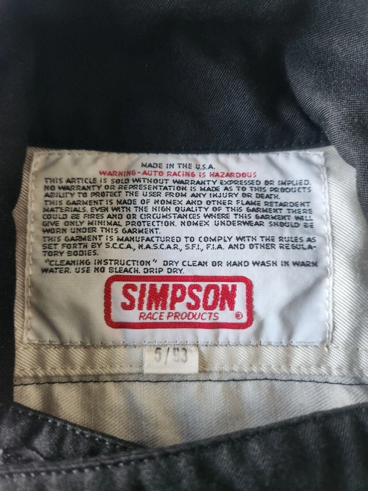 Traje de carreras Simpson Racing clásico de una pieza Nomex blanco y negro A5 Foto 3 de 3