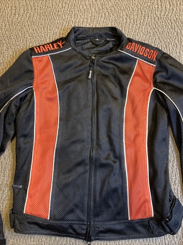 Harley Davidson women's jacket S black/orange mesh reflective armor pockets EUC - Picture 2 of 9