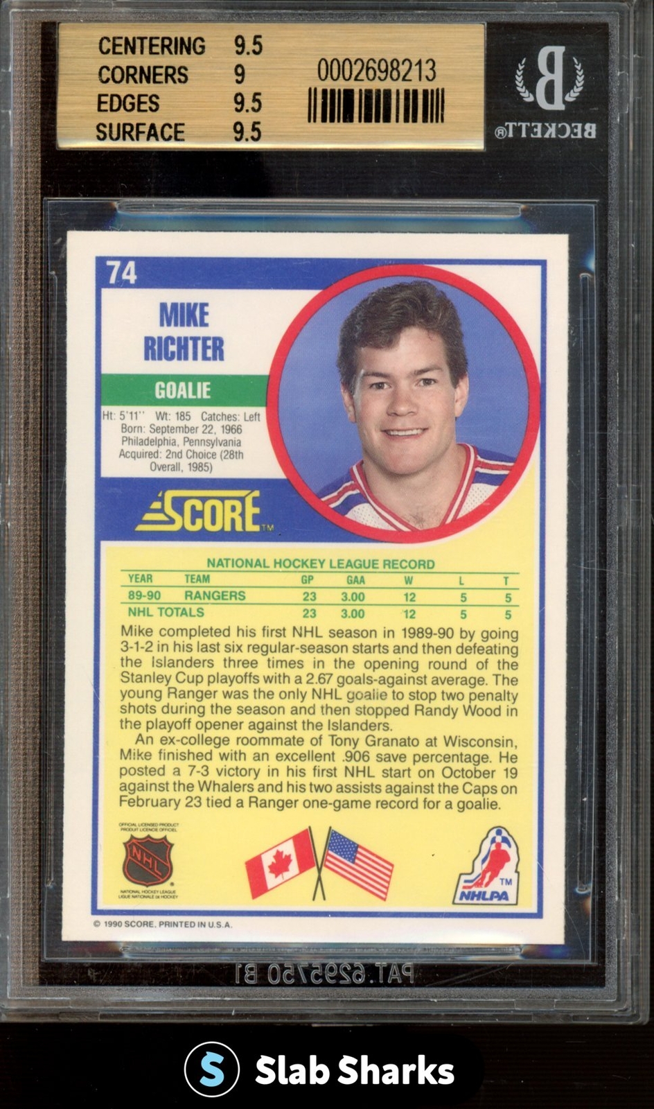1990 Score Mike Richter Rookie 74 BGS 9.5 eBay