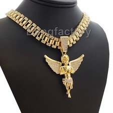 Hip Hop Iced Gold Tone Baby Angel  18" Iced Rollie Link Choker Chain Necklace
