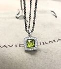 David Yurman Silver Albion 7mm With Peridot & Diamond Pendant Necklace 18"