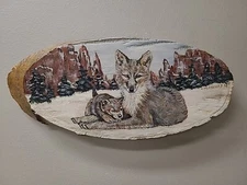 Unique One Of A Kind Hand Painted Wolf In Winter Scene Wood Slice