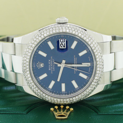 Rolex Datejust II 41MM Factory Blue Dial Watch w/Diamond Bezel