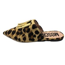 Preowned MOSCHINO Calf Hair Cheetah Print Mule Flats Sz 7.5