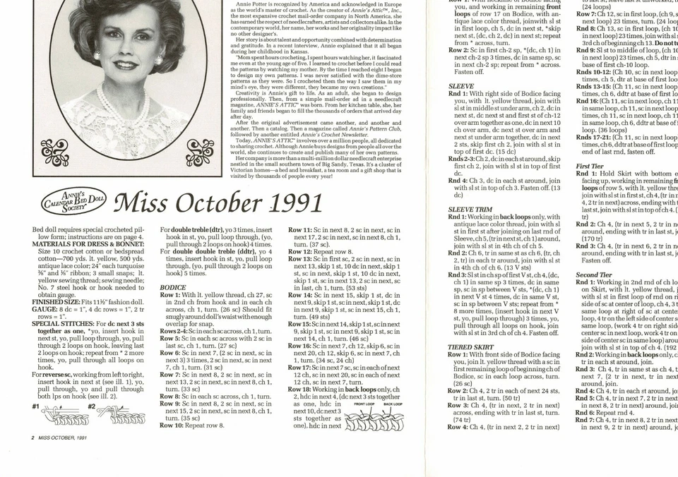 Miss October 1991 Gown Fashion Doll Dress 1 Crochet Patterns By Annies Attic - Image 2 of 2