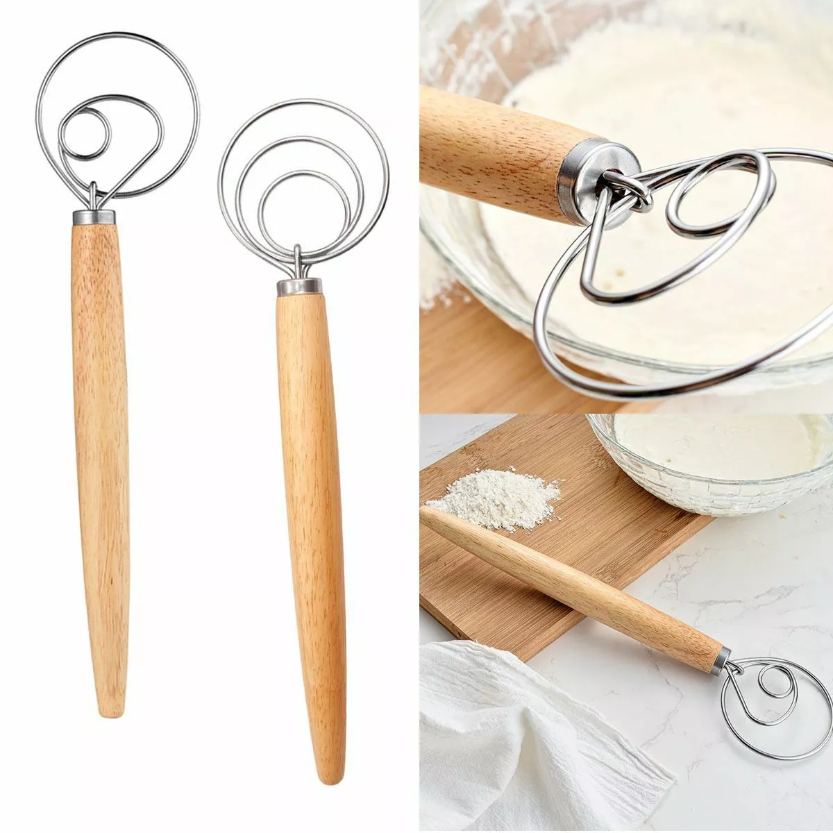 13 Danish Dough Whisk Stainless Steel Kitchen Tool Dutch Dough Hand Mixer  Whisk