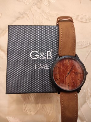 Orologio da Uomo G&B Time con Quadrante in Legno Cinturino Beige Casual 