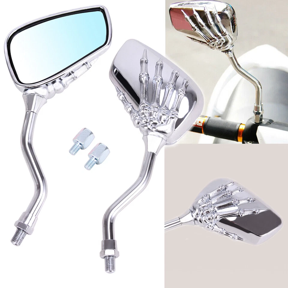 Espejo retrovisor manual calavera universal para motocicleta Harley Honda Kawasaki Yamaha Foto 4 de 4